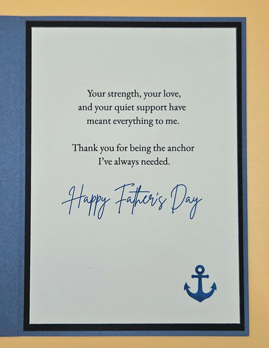 Father's Day card with a message and anchor symbol on a blue background