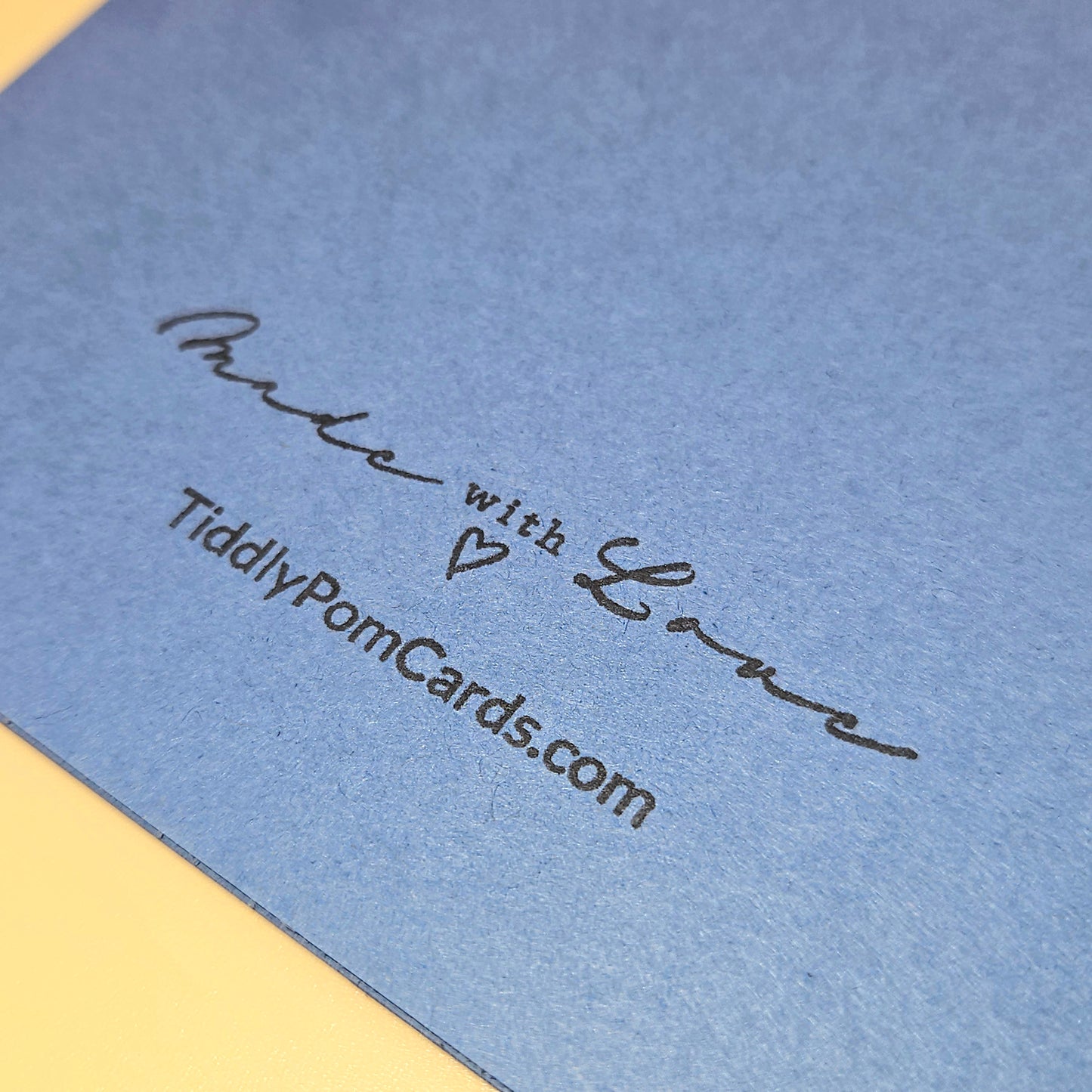 Blue card with 'Made with Love' and TiddlyPomCards.com text
