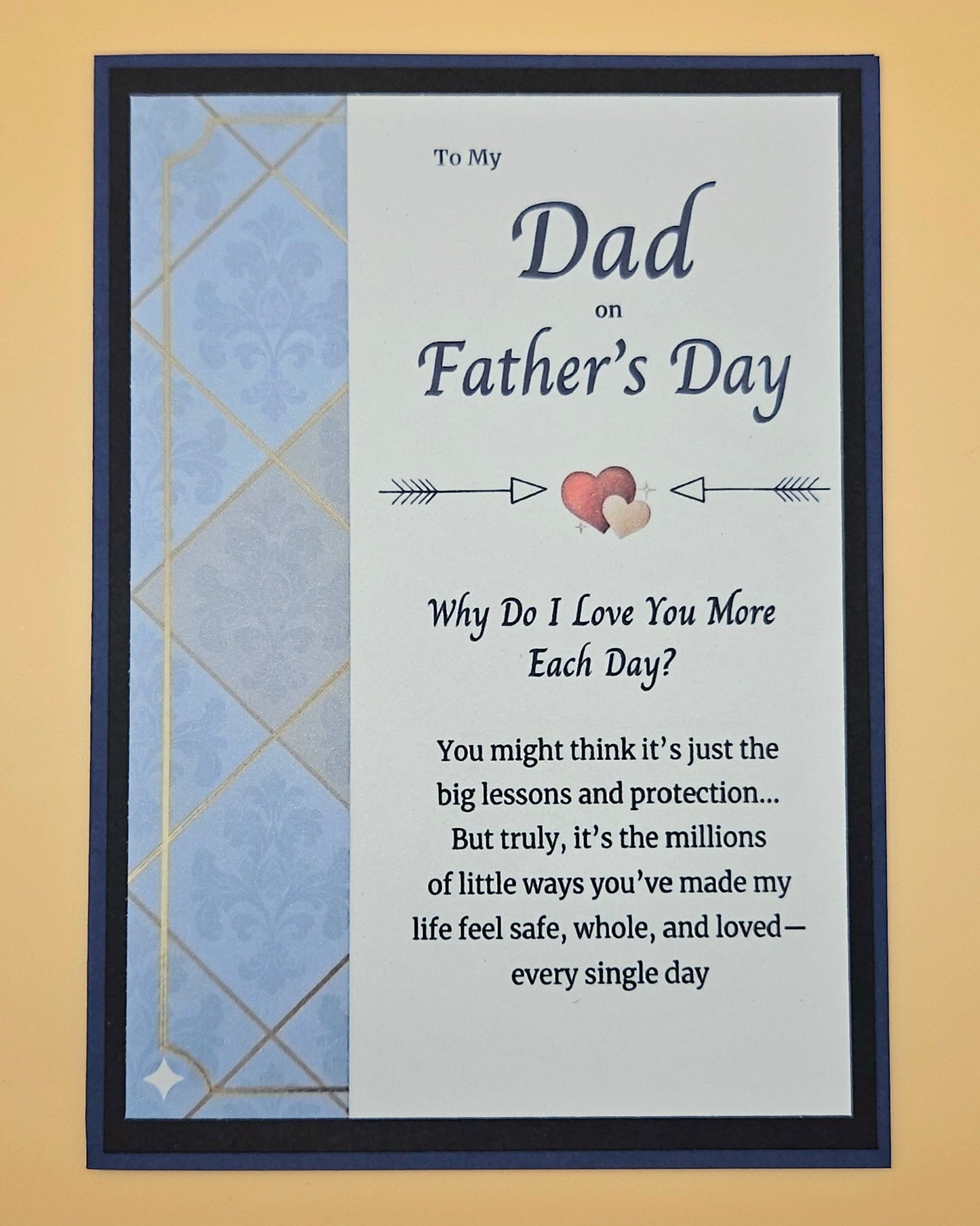 Framed Father's Day card for Dad with a message and heart design on a beige background