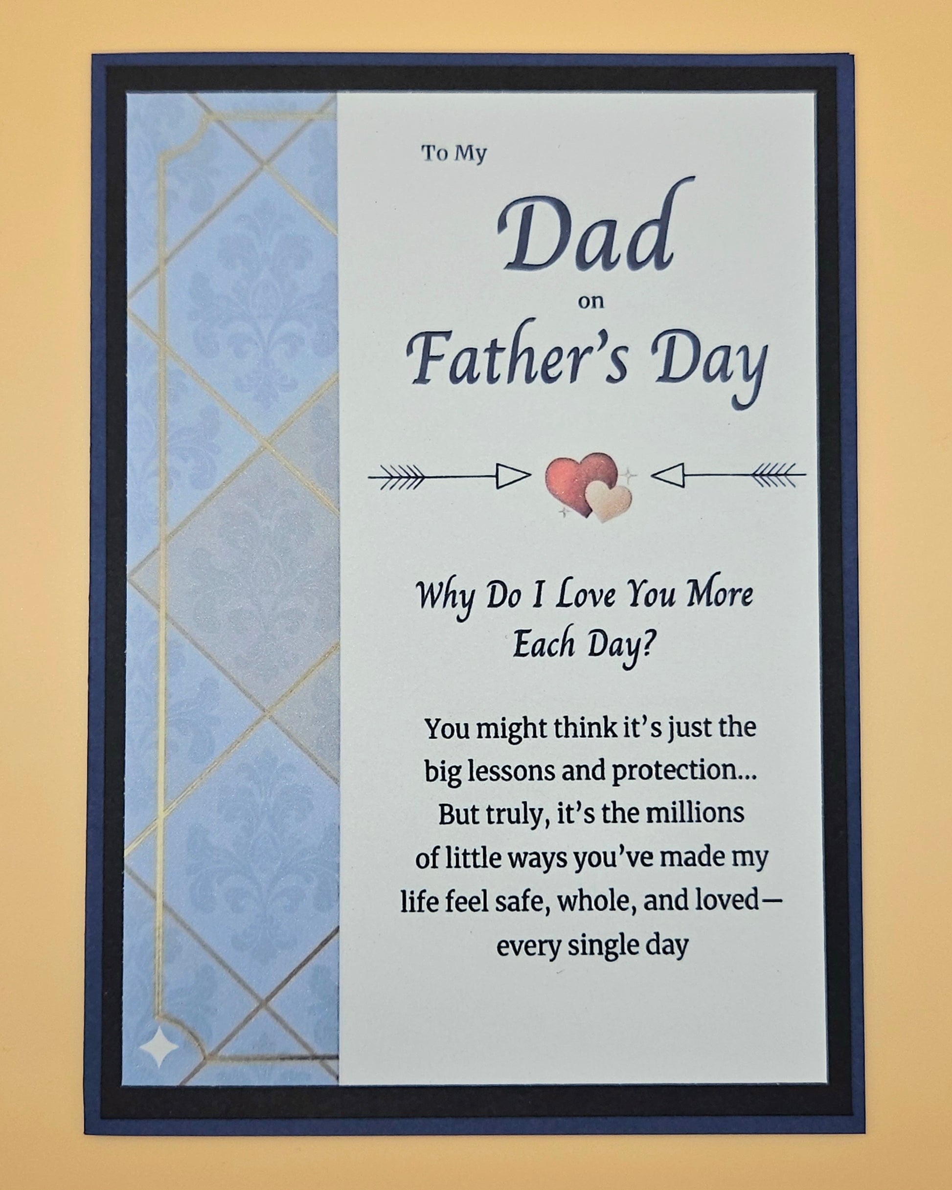Framed Father's Day card for Dad with a message and heart design on a beige background