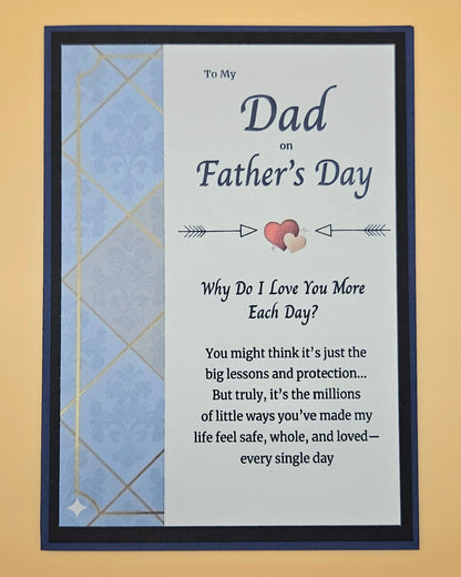 Framed Father's Day card for Dad with a message and heart design on a beige background