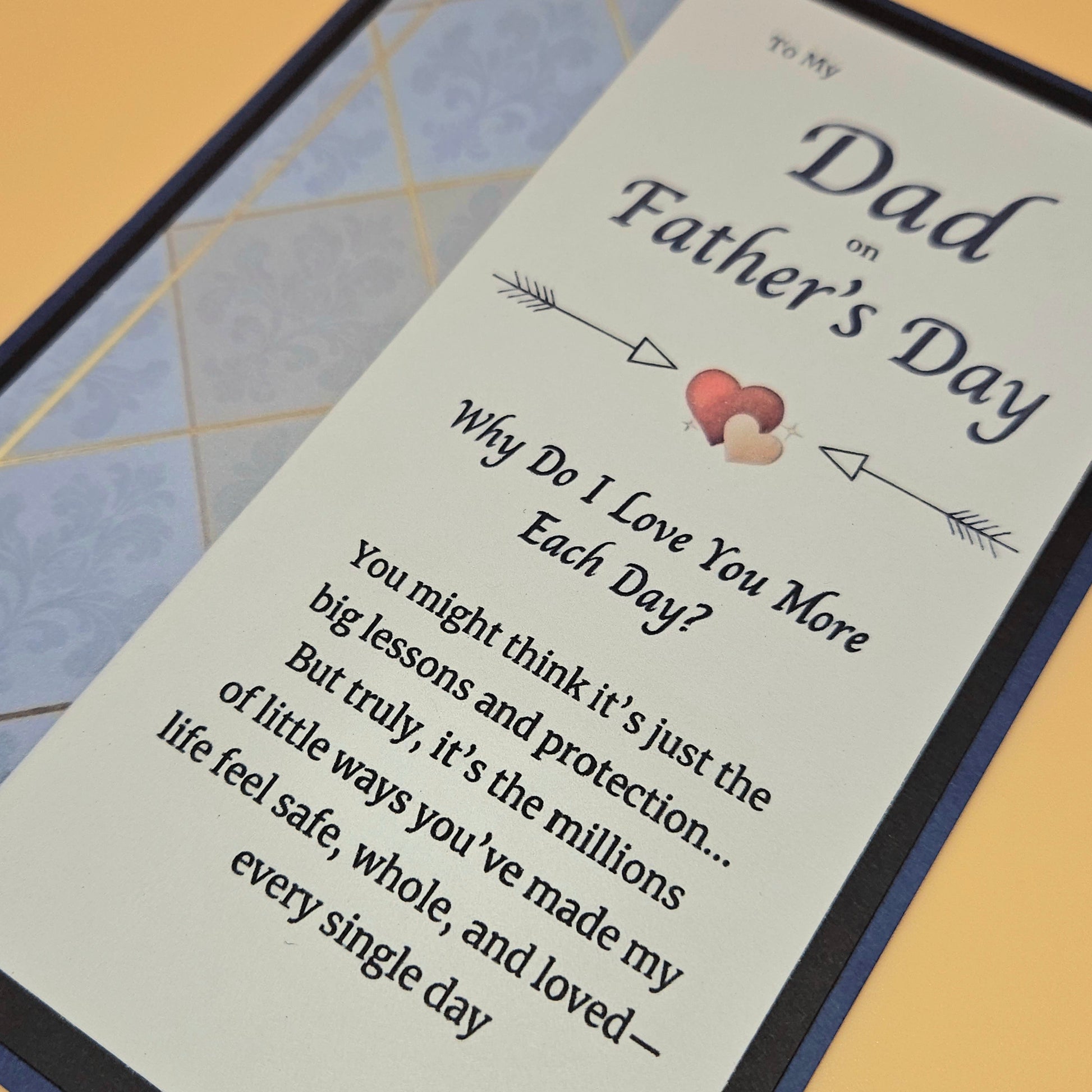 Father's Day card with heartfelt message and design elements on a textured surface.