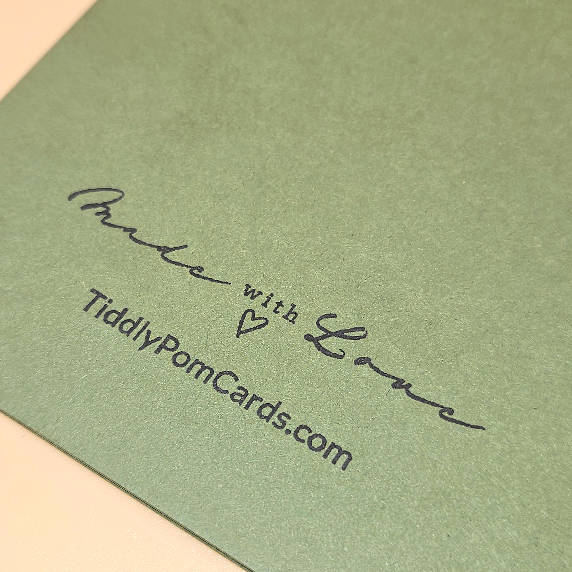 Green card with 'Made with Love' and TiddlyPomCards.com text