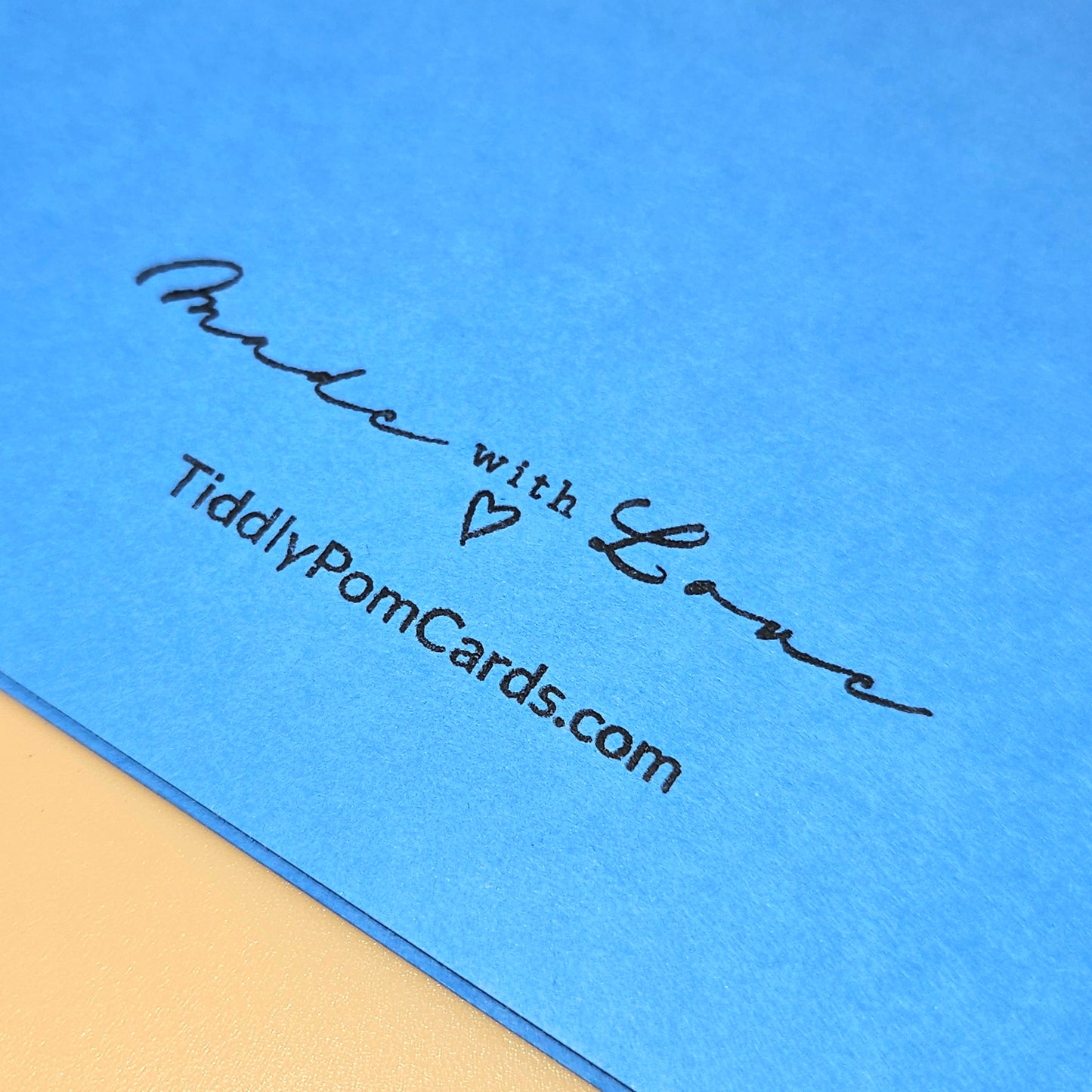 Blue card with 'Made with Love' and TiddlyPomCards.com text