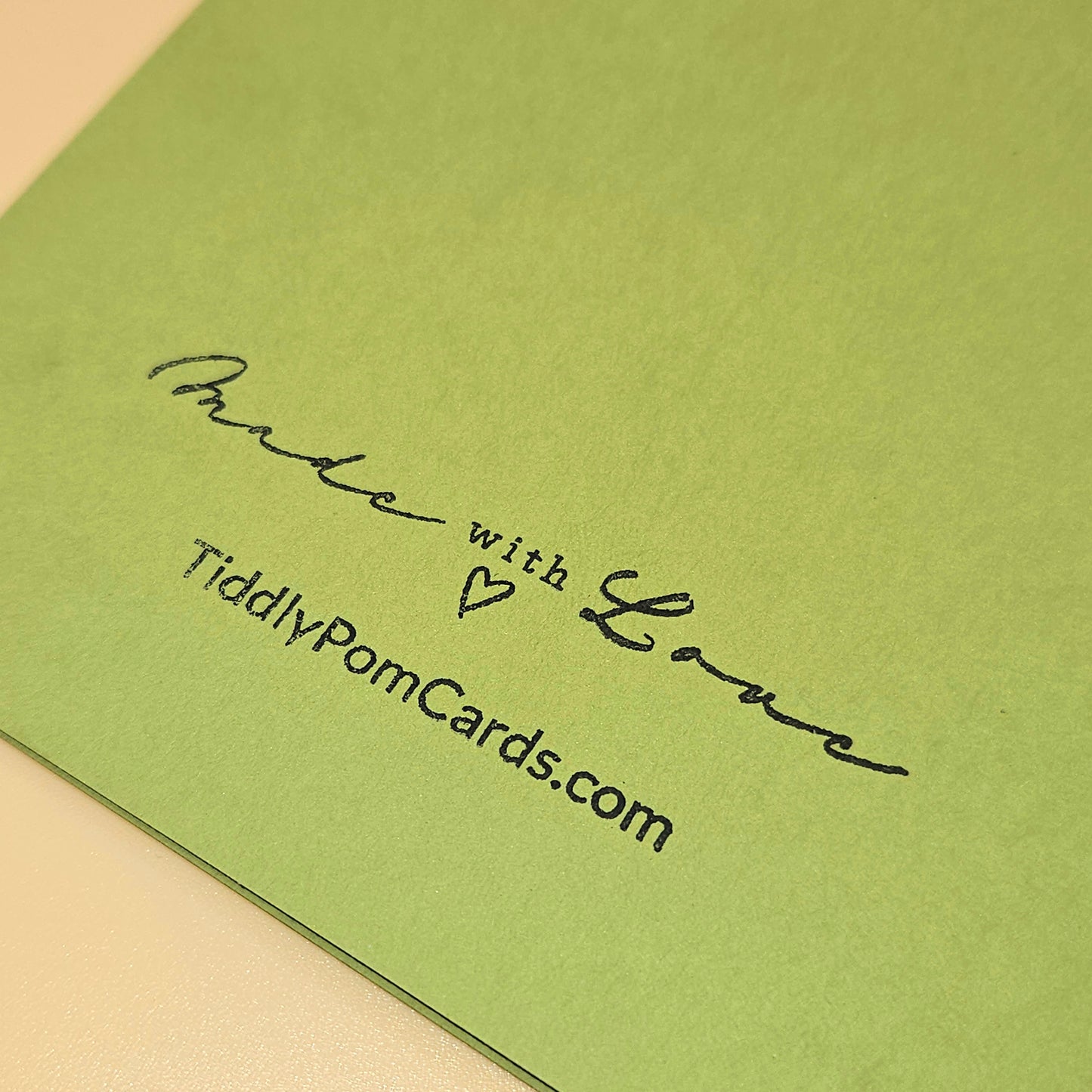 Green card with 'Made with Love' and TiddlyPomCards.com text