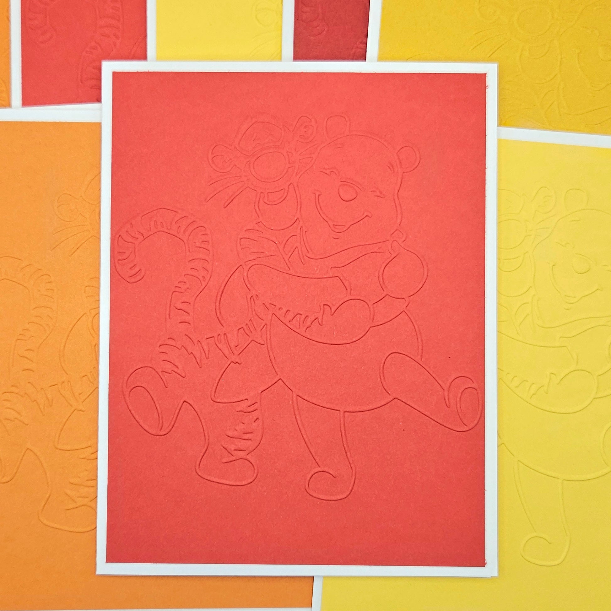 Winnie the Pooh and Tigger Note Cards, Handmade Embossed Classic, Heartfelt Keepsake Set of 10, Red