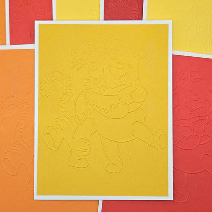 Winnie the Pooh and Tigger Note Cards, Handmade Embossed Classic, Heartfelt Keepsake Set of 10, Yellow