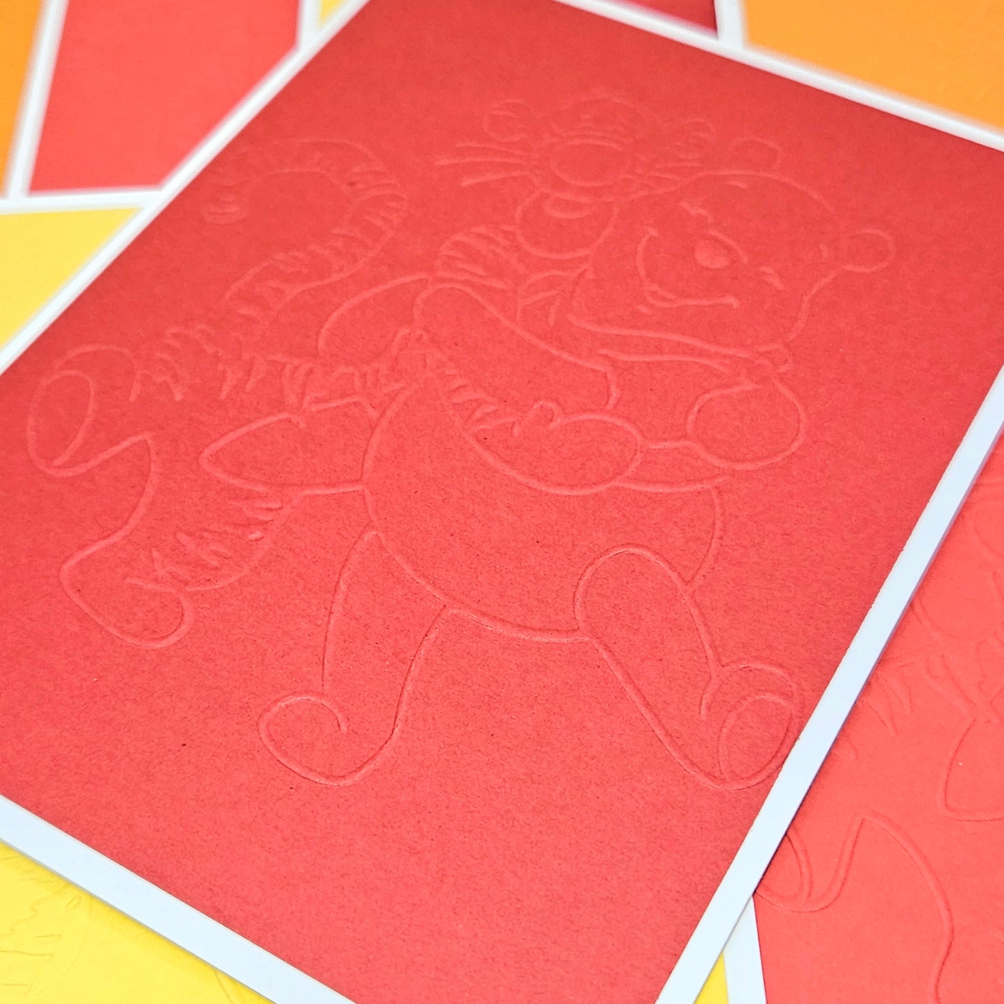 Winnie the Pooh and Tigger Note Cards, Handmade Embossed Classic, Heartfelt Keepsake Set of 10. Red2