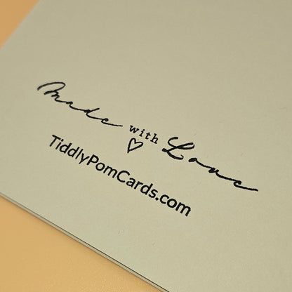 Card with 'Made with Love' text and TiddlyPomCards.com on a beige background