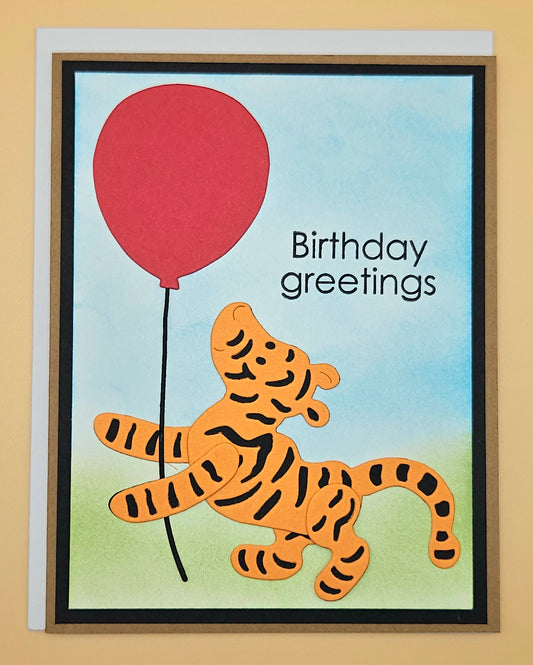 Winnie the Pooh Birthday Card, Handmade Tigger Red Balloon, Classic Keepsake, Envelope