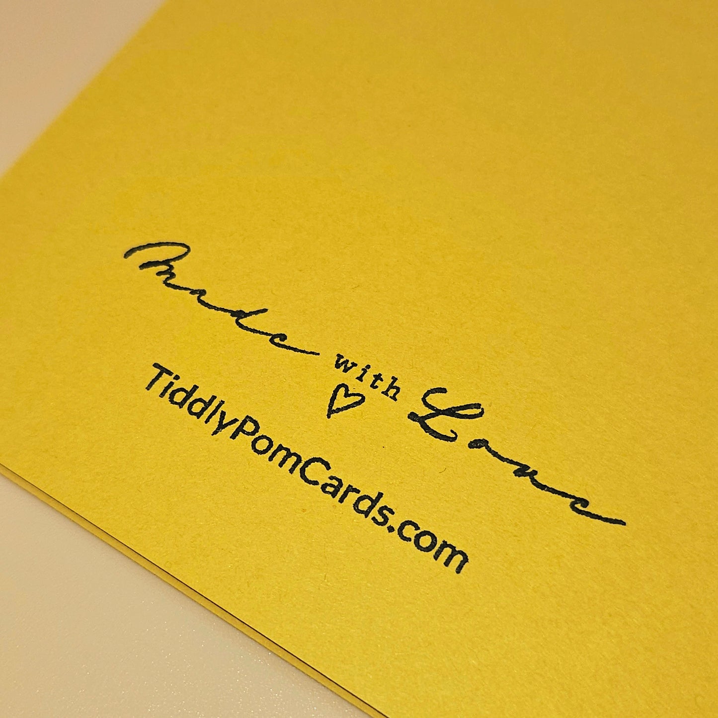 Yellow card with 'Made with Love' and TiddlyPomCards.com text