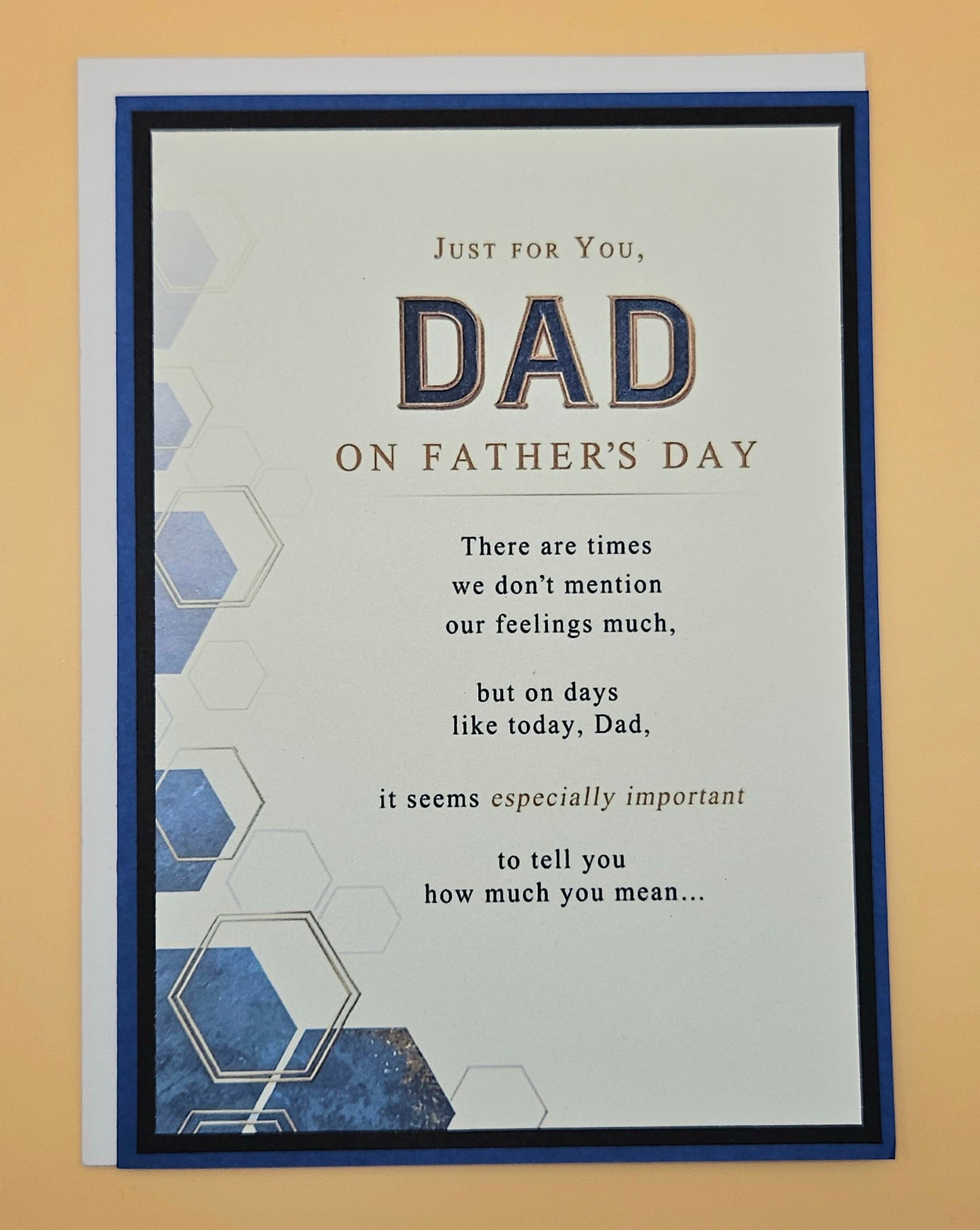 Father's Day Card for Dad, Handmade Blue Hexagon Geometric, How Much You Mean Keepsake