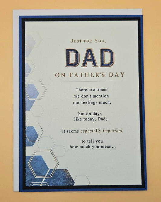 Father's Day Card for Dad, Handmade Blue Hexagon Geometric, How Much You Mean Keepsake
