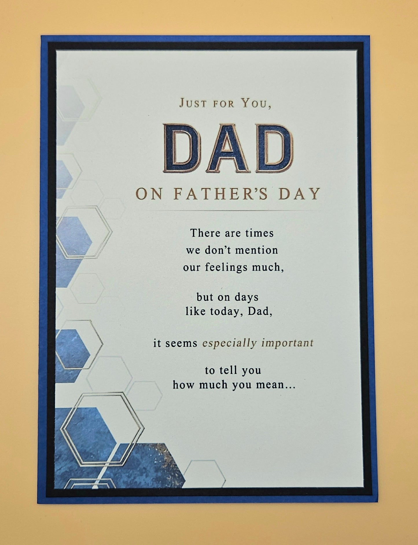 Father's Day Card for Dad, Handmade Blue Hexagon Geometric, How Much You Mean Keepsake