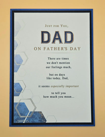 Father's Day Card for Dad, Handmade Blue Hexagon Geometric, How Much You Mean Keepsake