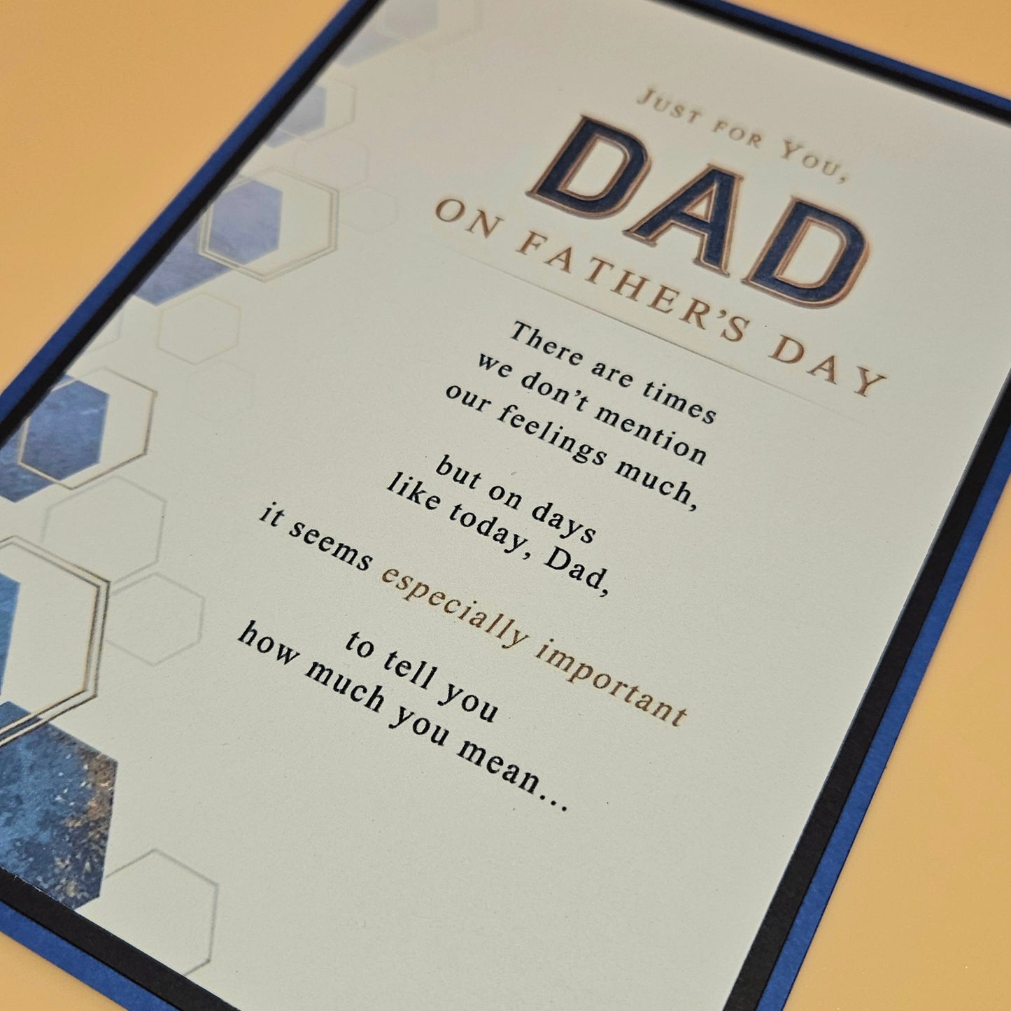 Father's Day Card for Dad, Handmade Blue Hexagon Geometric, How Much You Mean Keepsake