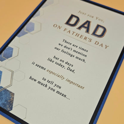 Father's Day Card for Dad, Handmade Blue Hexagon Geometric, How Much You Mean Keepsake