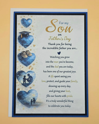 Father's Day Card for Son, Handmade Blue Hearts Milestone, Incredible Father Keepsake