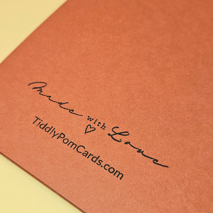 Brown card with 'Made with Love' and TiddlyPomCards.com text