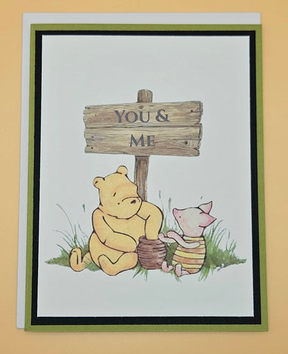 Winnie the Pooh Friendship Card, Handmade Pooh Piglet You and Me, Blank Inside