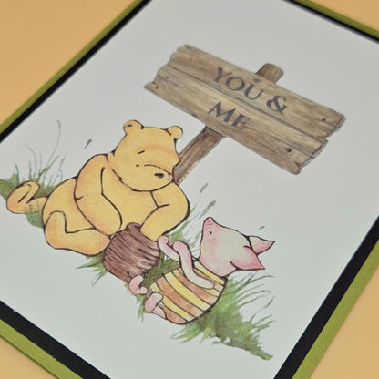 Winnie the Pooh Friendship Card, Handmade Pooh Piglet You and Me, Blank Inside