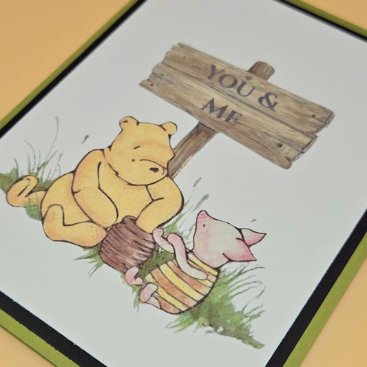 Winnie the Pooh Friendship Card, Handmade Pooh Piglet You and Me, Blank Inside