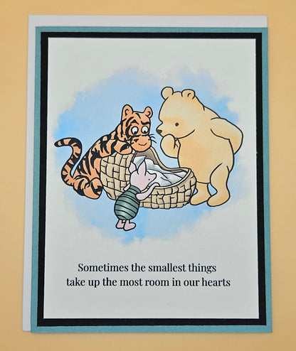 Winnie the Pooh New Baby Card, Handmade Pooh Tigger Piglet, Smallest Things Keepsake, Blank Inside