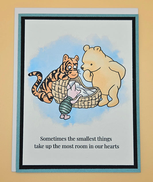 Winnie the Pooh New Baby Card, Handmade Pooh Tigger Piglet, Smallest Things Keepsake, Blank Inside