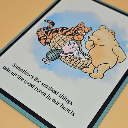 Winnie the Pooh New Baby Card, Handmade Pooh Tigger Piglet, Smallest Things Keepsake, Blank Inside