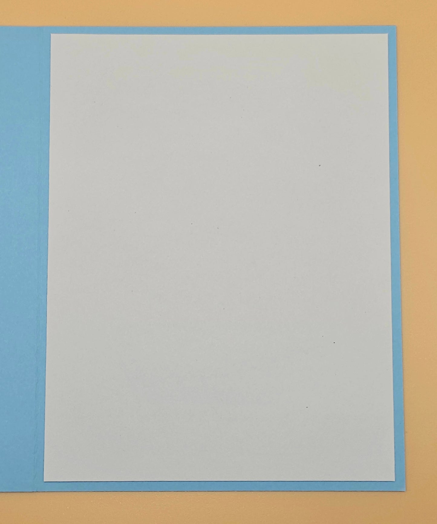 Rectangular card with a blue border on a beige background