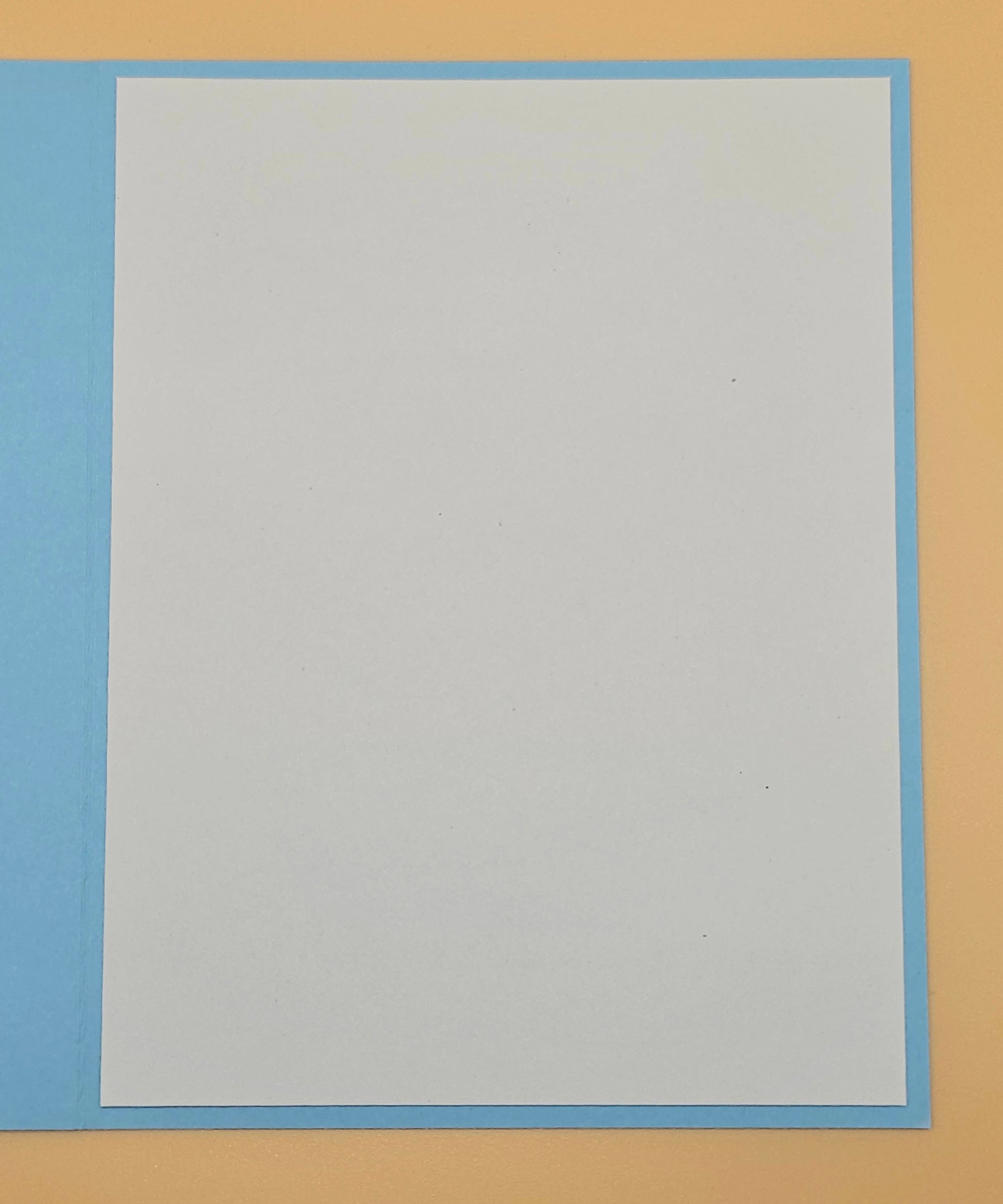 Rectangular card with a blue border on a beige background
