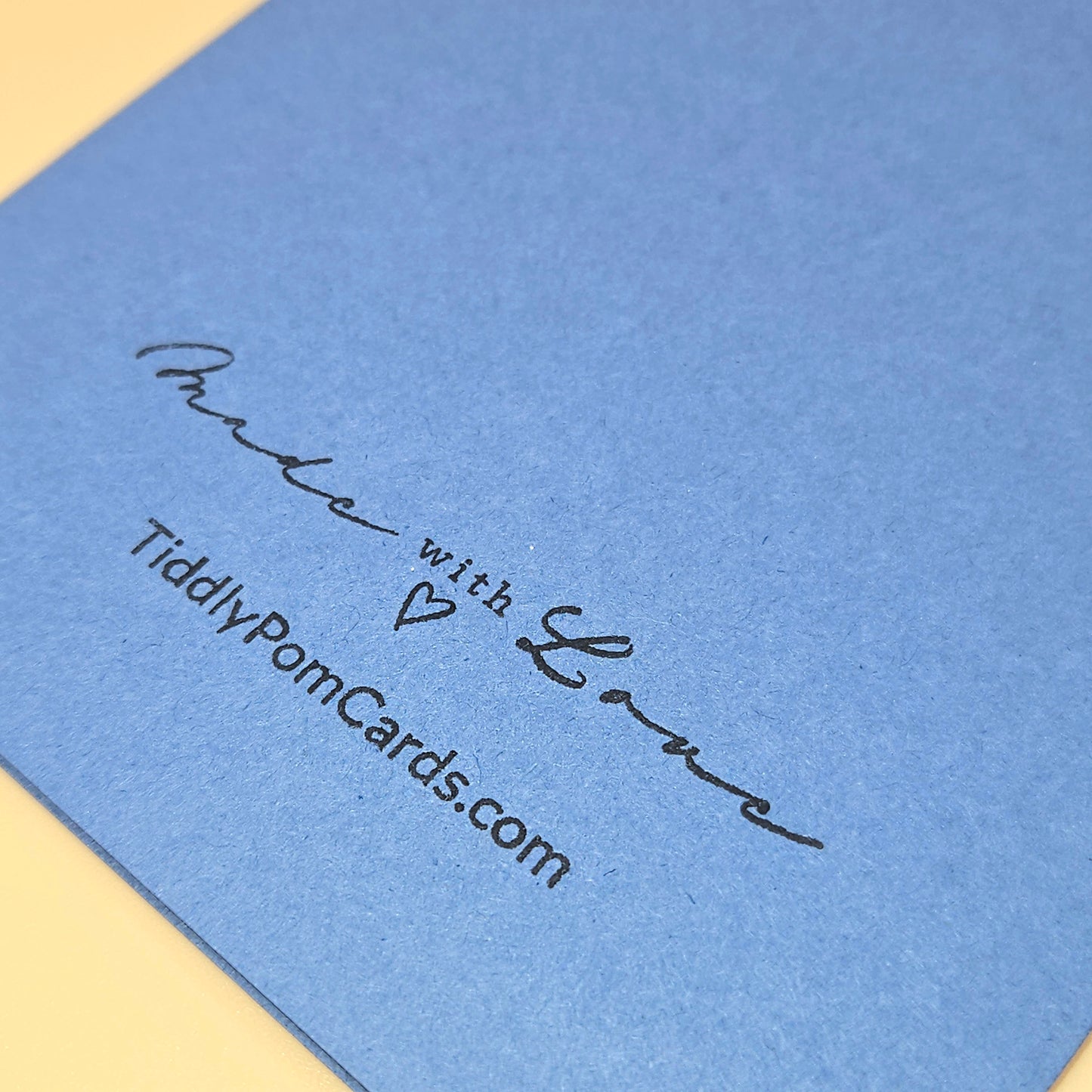 Blue card with 'Made with Love' text and TiddlyPomCards.com branding.