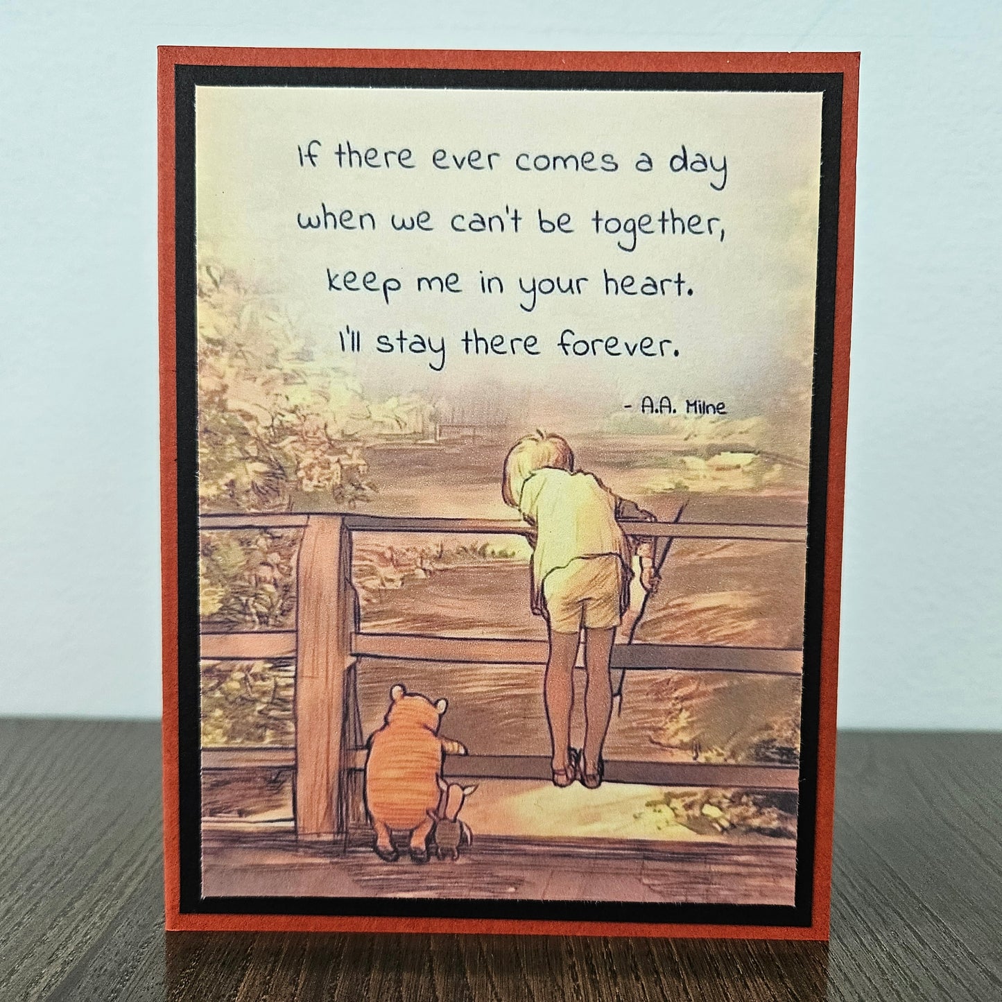 Winnie the Pooh Thinking of You Card, Handmade Classic Pooh, Keep Me In Your Heart, Blank Inside