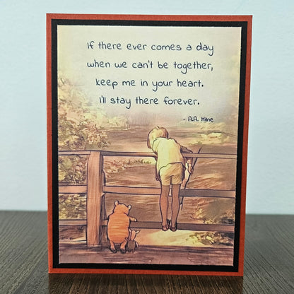 Winnie the Pooh Thinking of You Card, Handmade Classic Pooh, Keep Me In Your Heart, Blank Inside