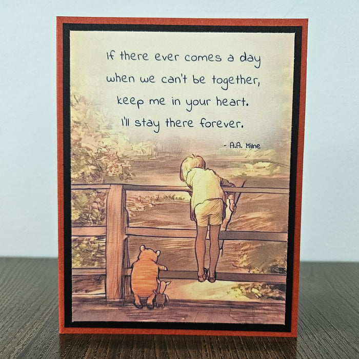 Winnie the Pooh Thinking of You Card, Handmade Christopher Robin Bridge Illustration, Long Distance Greeting, Blank Inside