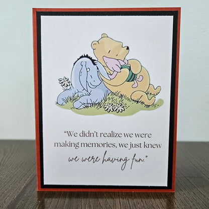 Winnie the Pooh Friendship Card, Handmade Classic Pooh and Eeyore Making Memories Greeting, Blank Inside