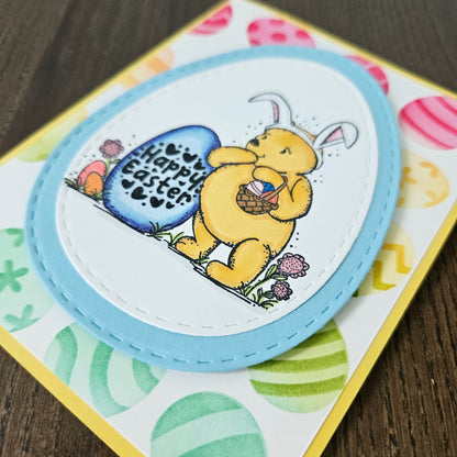Winnie the Pooh Easter Card, Handmade Classic Pooh Bunny Ears, Hand Colored Holiday Greeting, Blank Inside