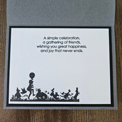 Winnie the Pooh Birthday Card, Handmade Hand Colored Classic Pooh and Friends, Sunset Silhouette