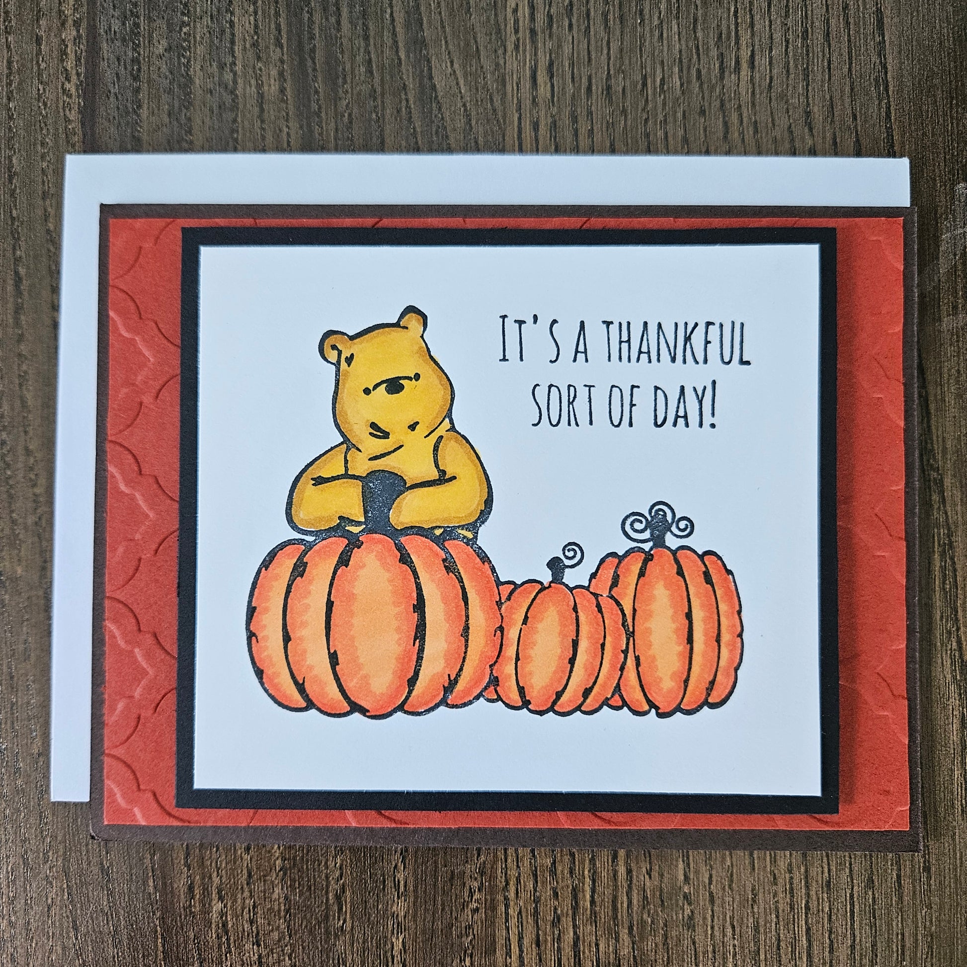 Handmade Thanksgiving Card, Winnie the Pooh Fall Greeting Card, It's a Thankful Sort of Day Tiddly Pom Cards