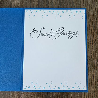 Winnie the Pooh Christmas Card, Handmade Hand-Colored Snowman Keepsake, Layered Blue Embossed Holiday Greeting Tiddly Pom Cards