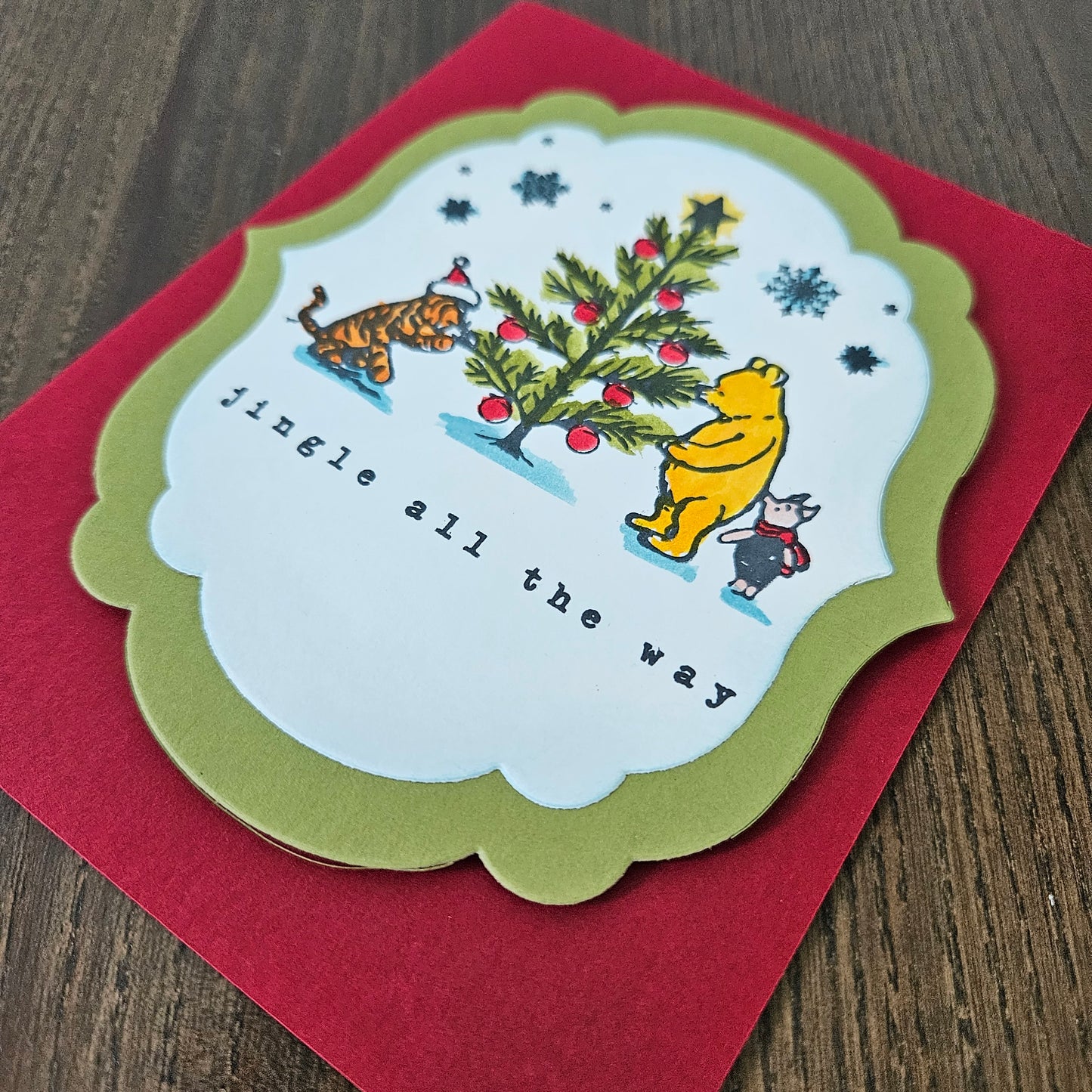 Winnie the Pooh Christmas Card, Handmade Pooh and Friends, Hand Colored Classic Holiday Greeting