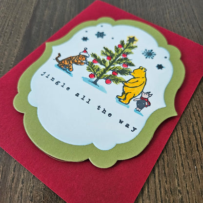 Winnie the Pooh Christmas Card, Handmade Pooh and Friends, Hand Colored Classic Holiday Greeting