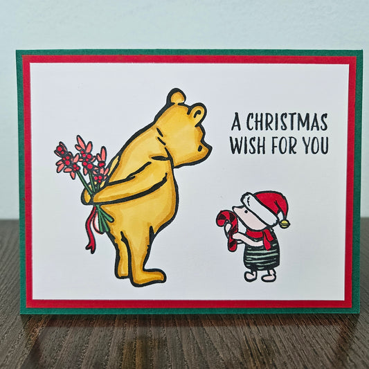 Winnie the Pooh Christmas Card, Handmade Classic Pooh and Piglet Xmas Wish Holiday Greeting