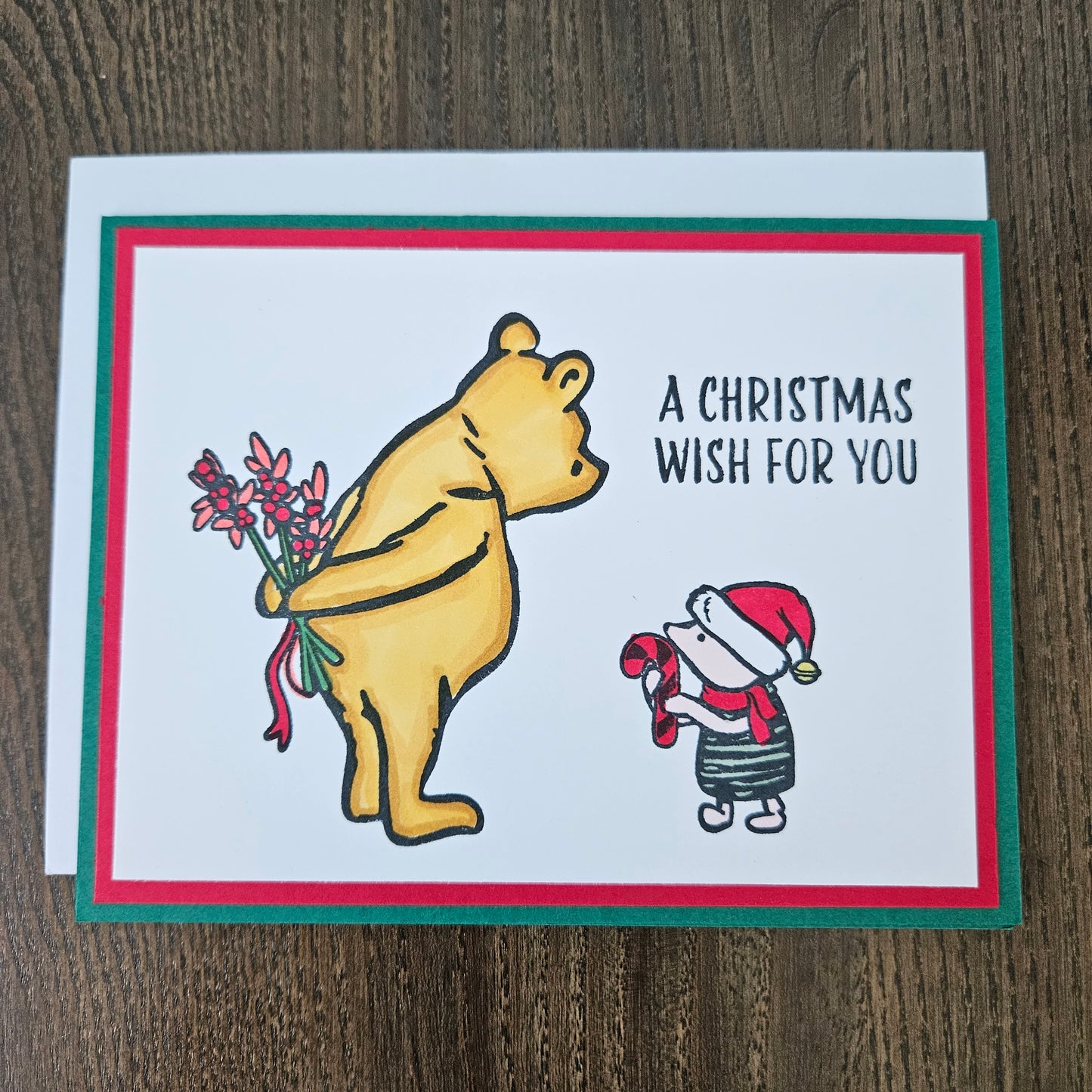Winnie the Pooh Christmas Card, Handmade Pooh and Piglet Xmas Wish, Classic Holiday Greeting