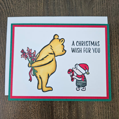 Winnie the Pooh Christmas Card, Handmade Pooh and Piglet Xmas Wish, Classic Holiday Greeting