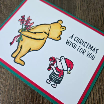 Winnie the Pooh Christmas Card, Handmade Pooh and Piglet Xmas Wish, Classic Holiday Greeting