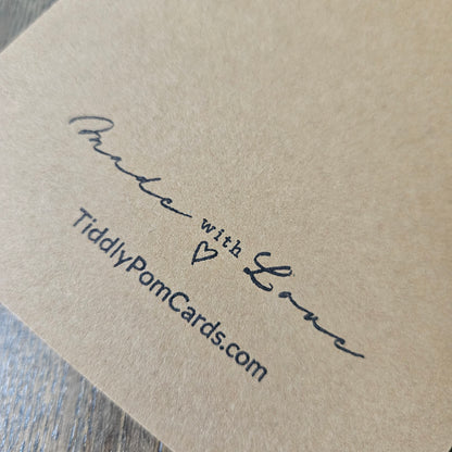 Kraft paper with 'Made with Love' and 'TiddlyPomCards.com' text.