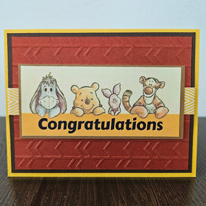 Winnie The Pooh Congratulations Card, Handmade Pooh and Friends, New Baby Graduation Wedding Greeting Milestone Greeting