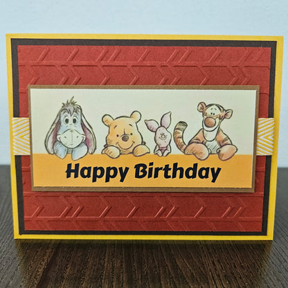 Winnie the Pooh Birthday Card, Handmade Pooh and Friends, Happy Birthday, Blank Inside