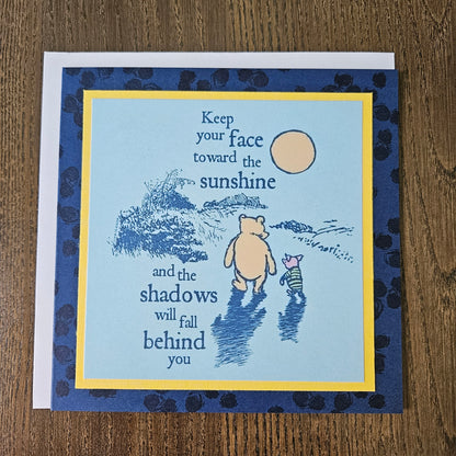 Winnie the Pooh Encouragement Card, Handmade Classic Sunshine and Shadows Greeting, Blank Inside